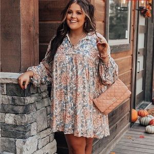 Impressions Boutique Soho Sweetness Floral Babydoll Dress 1X NWOT